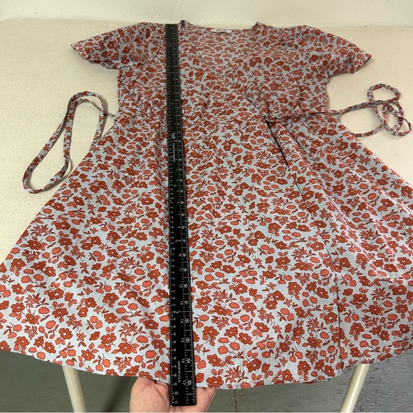 Madewell Dress Women's Medium Blue Burnt Orange Floral Wrap - Picture 10 of 12
